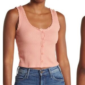 Mauby Ribbed knit cropped button front tank Burmuda Coral